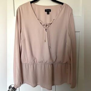 Thalia Sodi light pink blouse with open slit sleeves and tie neck detail XL